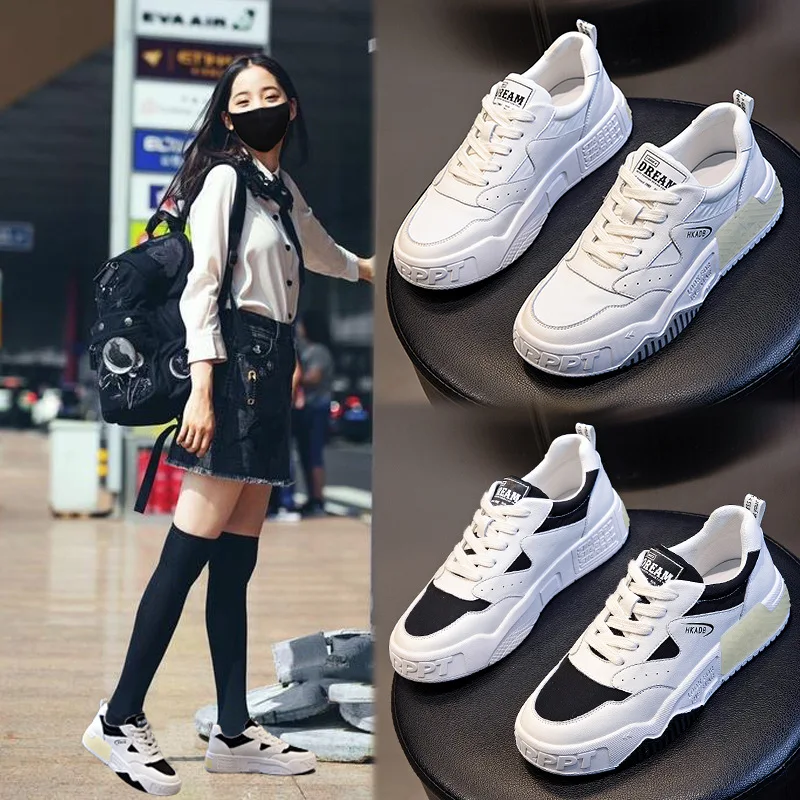 

Thick Bottom White Shoes Women Spring Genuine Leather Sneakers Platform 2021 New Female Casual Shoes White Sneakers Student