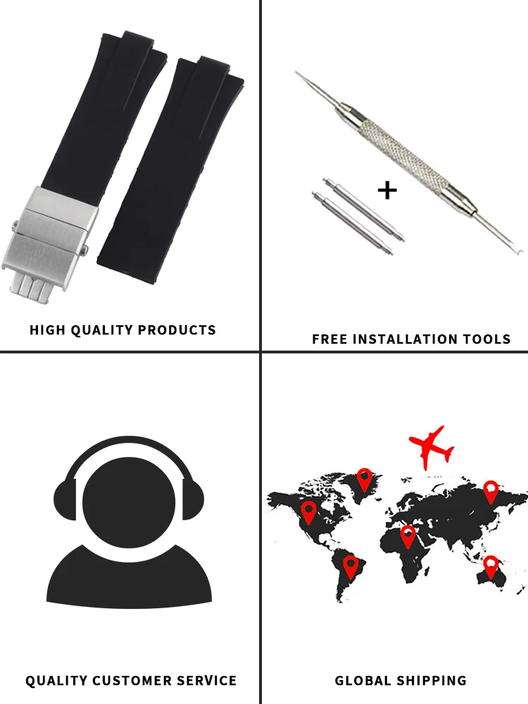 Ремешок силиконовый для мужских часов резиновый браслет со стальной пряжкой