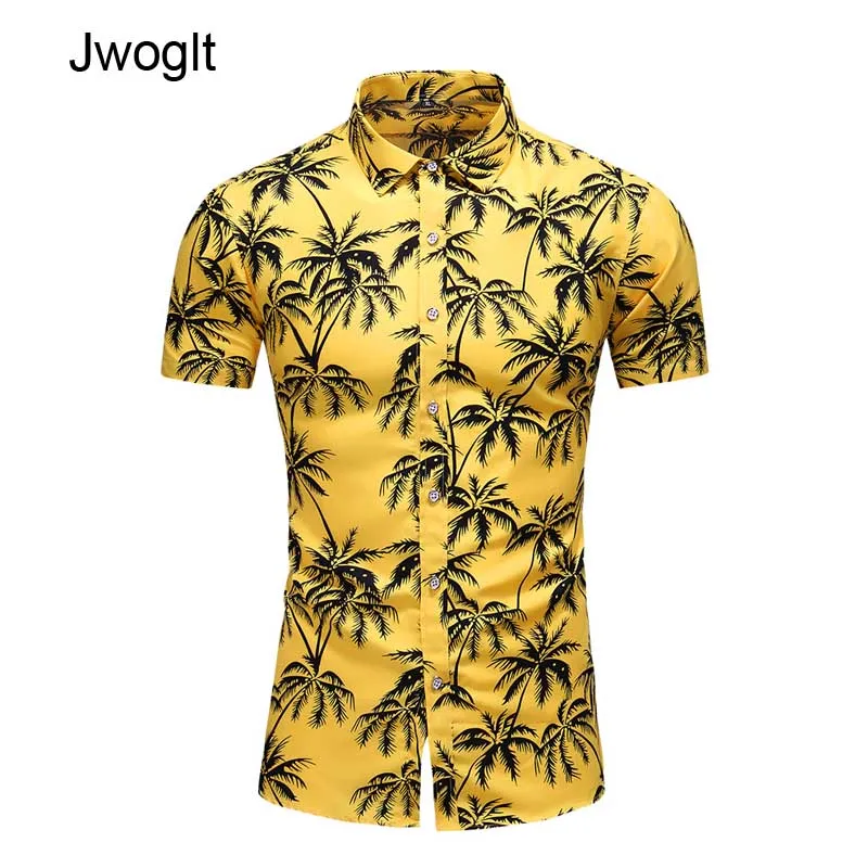 

Гавайская рубашка ummer мужская с пуговицами, Пляжная сорочка с тропическим принтом, Классический крой, белый желтый небесно-голубой цвет, раз...