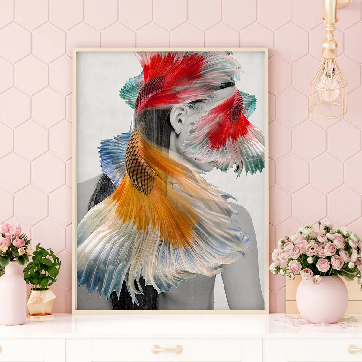 

Abstract Colorful Fishtail Shape Canvas Painting Woman Body Hair Posters and Prints Nordic Wall Art Pictures Living Room Decor