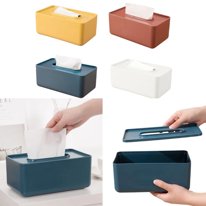 

Minimalist Nordic Plastic Tissue Box Cover Simple Solid Color Rectangular Napkin Holder Facial Paper Case Dispenser