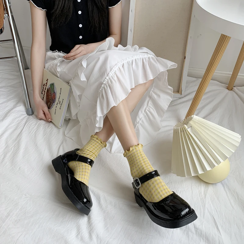 

Women's Shoes Platform Square Toe Modis Casual Female Sneakers Low Heels British Style Oxfords Clogs On Heels 2021 Preppy Leathe