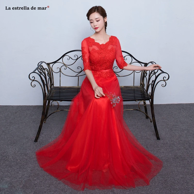 

Dusty pink bridesmaid dress with sleeves vestito da festa di nozze tulle applique bruidsmeisje jurken long graduation robes