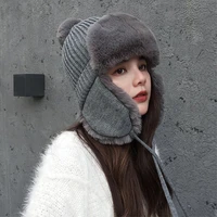 bomber hat female winter wool trend plus fleece knitted hat warm sweet earmuffs cap korean winter woolen hat hot selling