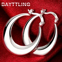 bayttling new ssilver color 30mm round hoop earrings for woman fashion jewelry wedding gift earrings