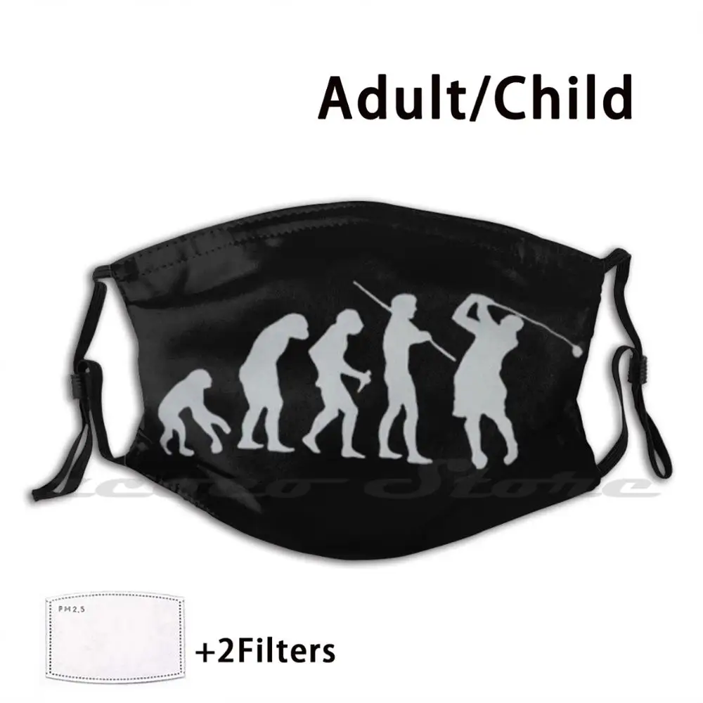 

Funny Evolution Of Golf Custom Pattern Washable Filter Pm2.5 Adult Kids Mask Golf Golfing Golfer Green Evolution Discs