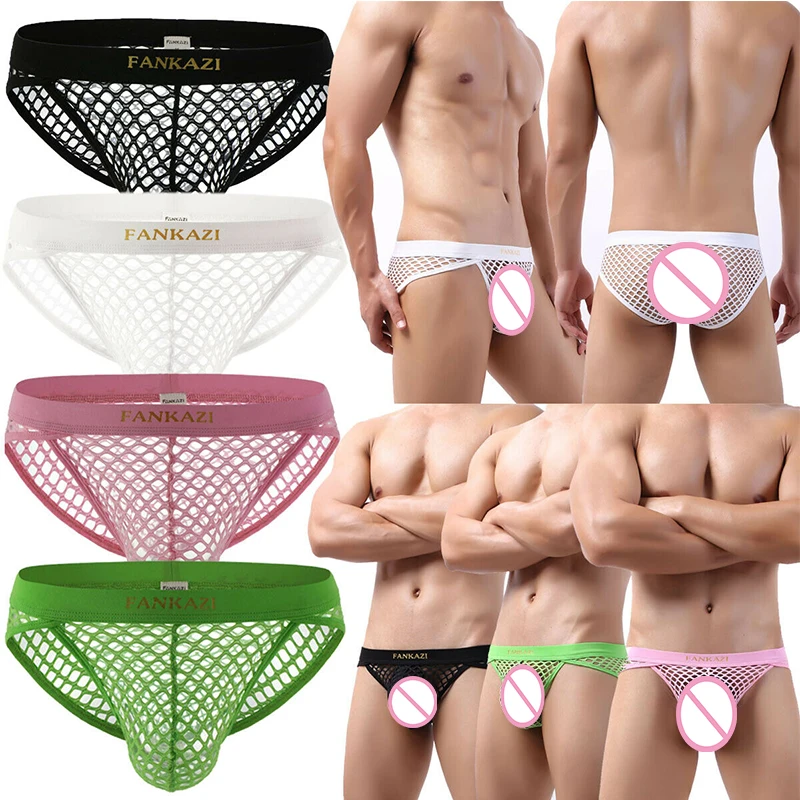 

Men's Fishnet Briefs See-through Underwear Hollow Out Shorts Breathable Briefs Transparent Gay Underpants Sexy Men Underwear