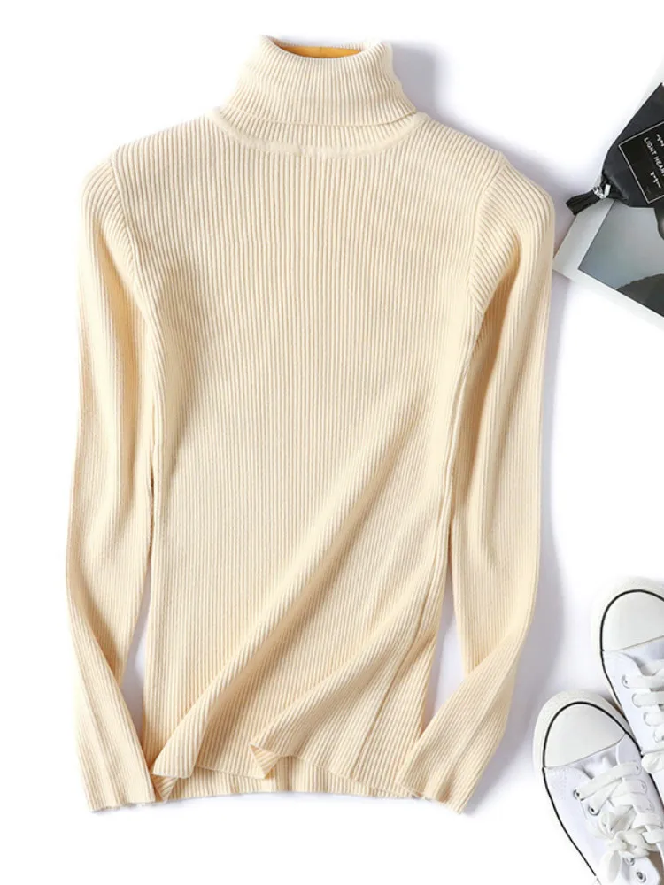 

Forextolux Winter Autumn Women Turtleneck Black Sweater Stretchy Knitted Soft Pullover Tops Female Korean Fashion Knitwear