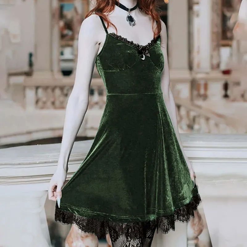 

Женское кружевное платье в готическом стиле, зеленое ТРАПЕЦИЕВИДНОЕ ПЛАТЬЕ С V-образным вырезом, высокой талией и открытой спиной, в стиле р...