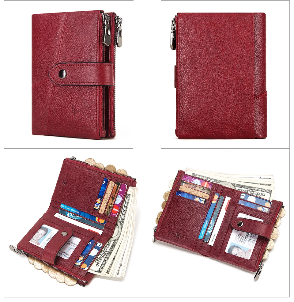 Genuine Leather Women Wallet GZCZ Casual Men Wallet Women Long Wallet In Women`s Wallet and Purses Retro Rfid Women Short Wallet