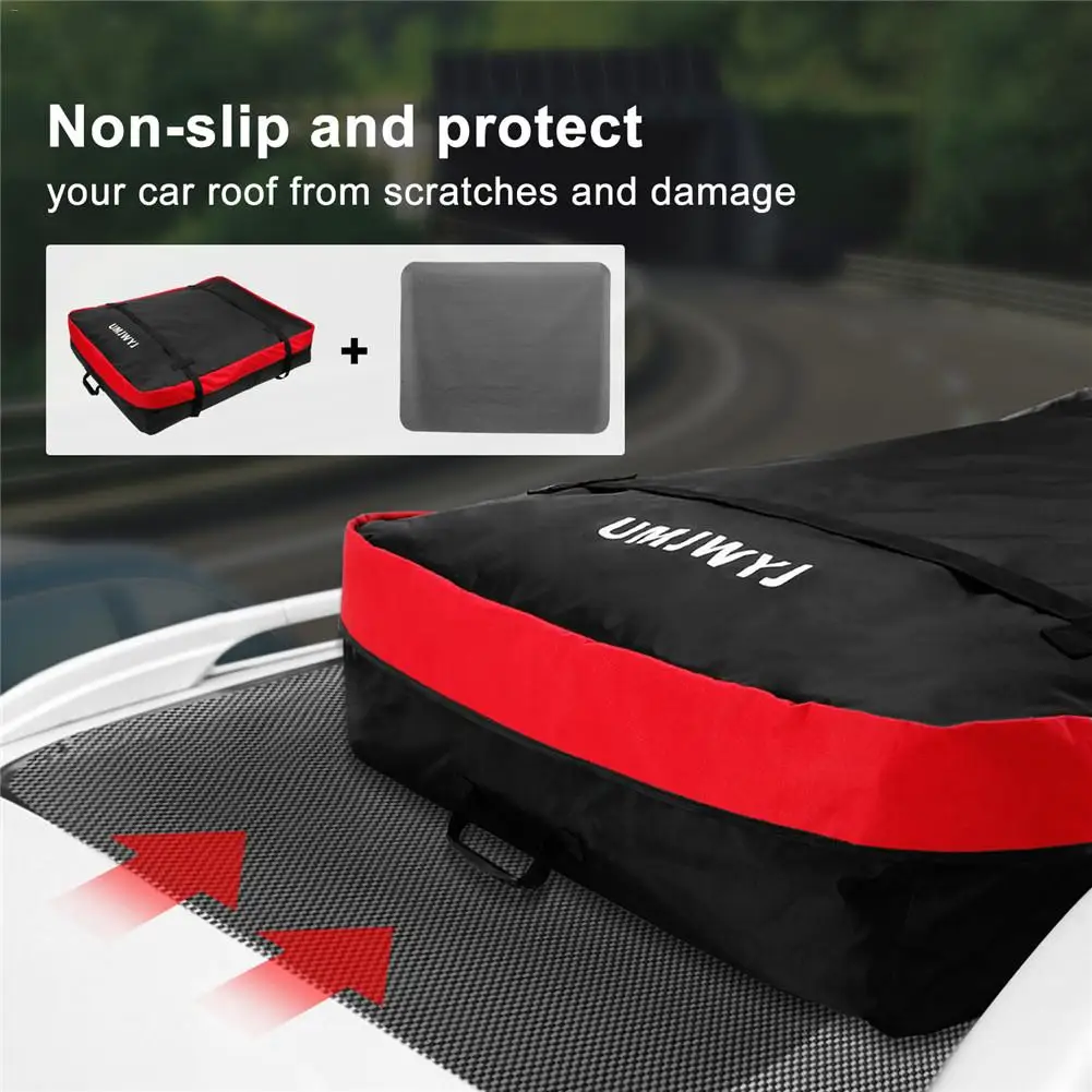 

Car Cargo Roof Bag Waterproof Rooftop Luggage Carrier Black Storage Bag Travel SUV Van With 2 Reinforced Straps 105X86X22cm
