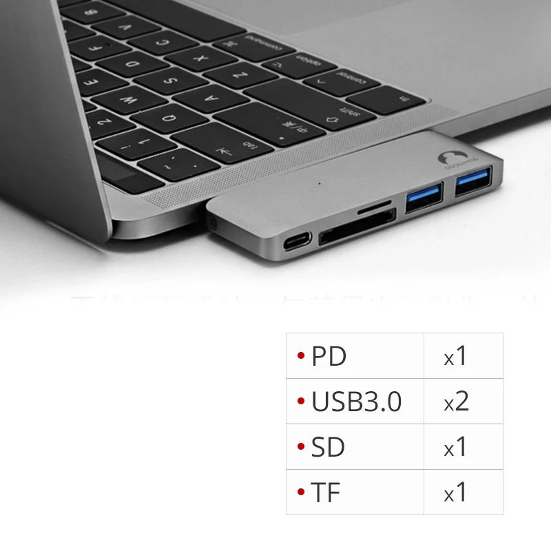 Snowkids USB C концентратор Тип C до USB3.0 SD TF кардридер разветвитель док-станция для ноутбука MacBook hp Dell samsung Asus ZenBook huawei Mi - Цвет: Grey PD 2USB SD TF