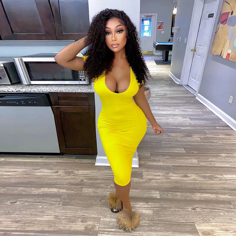 

Соблазнительное облегающее платье с глубоким V-образным вырезом, летние наряды для женщин, однотонная облегающая Клубная одежда, женские пл...