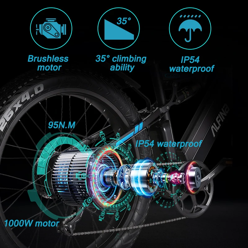 (EU Stock)ALFINA FX-03plus 1000W горный электрический велосипед 48V 17AH SnowBike MTB 50 км/ч 26-дюймовые