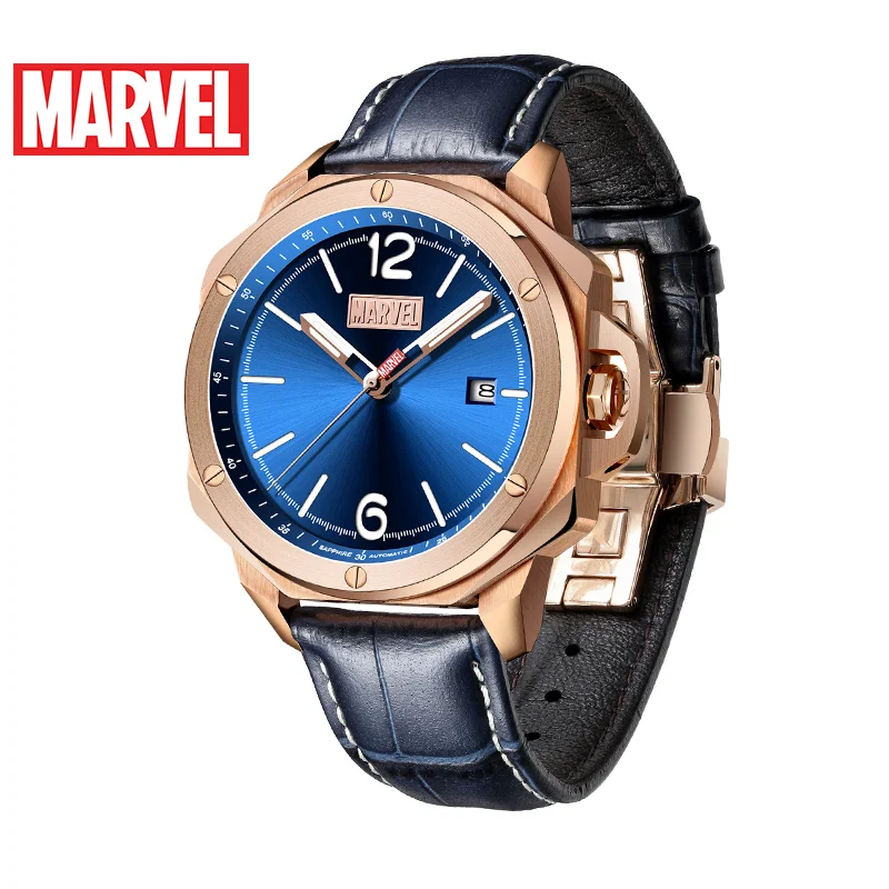 Мужские автоматические Водонепроницаемые кожаные часы Marvel светящиеся с
