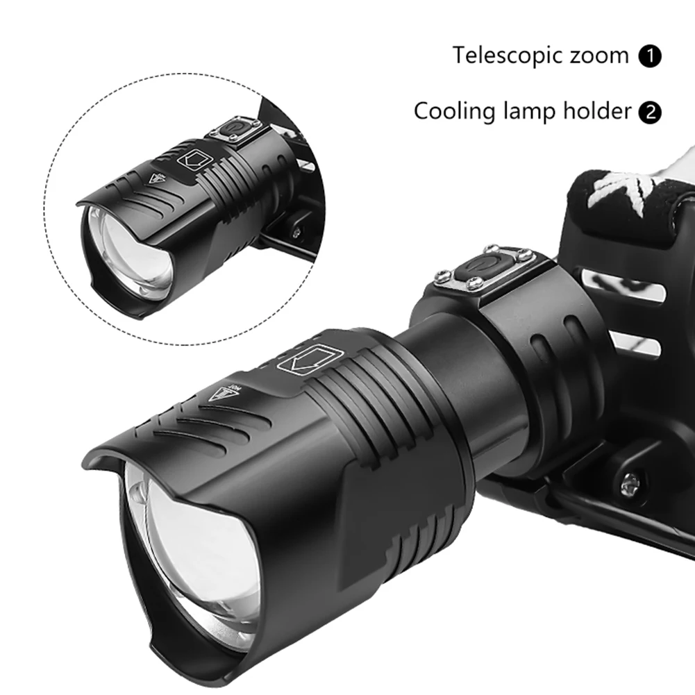 Светодиодный налобный фонарь XHP телескопический зум с зарядкой от USB