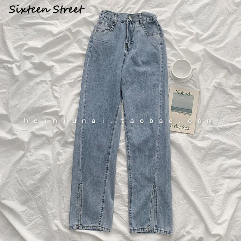 Джинсы бойфренды женские с завышенной талией винтажные брюки из денима разрезом