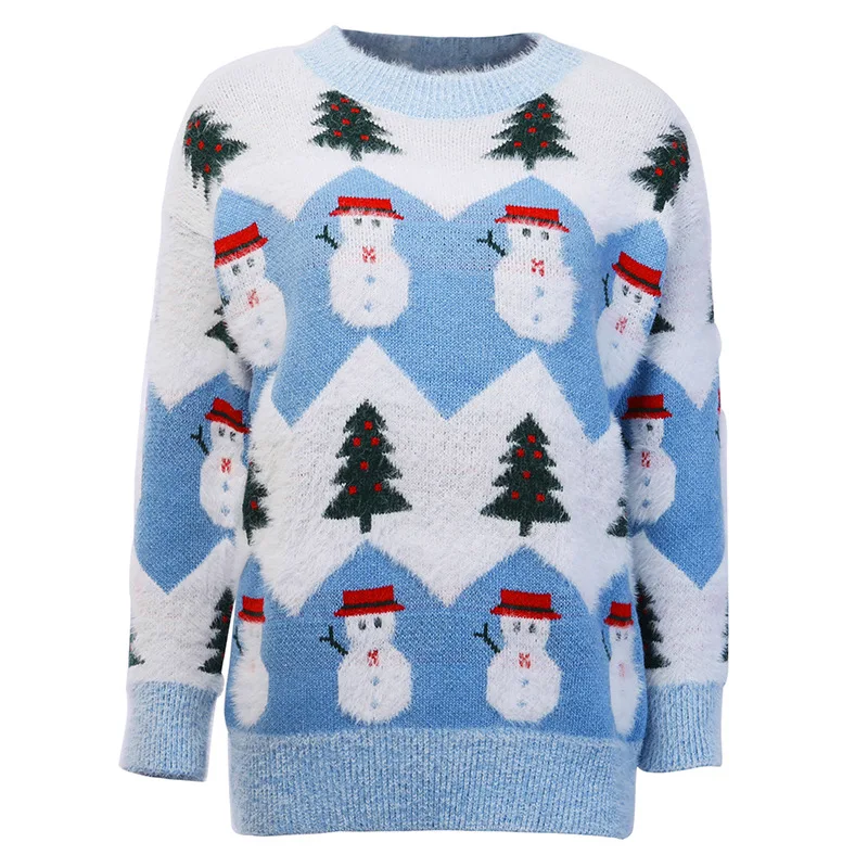 Christmas Sweater with Snowman Women Warm Oversize Loose Casual Crewneck 2022 Winter Woman Knitting Pullovers | Женская одежда