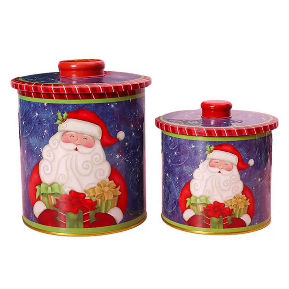 

Рождественская Подарочная коробка для конфет, 2 шт., металлическая Милая банка с крышками, жестяная тарелка, коробка для печенья, хранение ко...