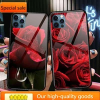 beautiful rose lover glass case for iphone 13 12 11 pro max 12pro xs max xr x 7 8 plus se 2020 mini case tempered back cover