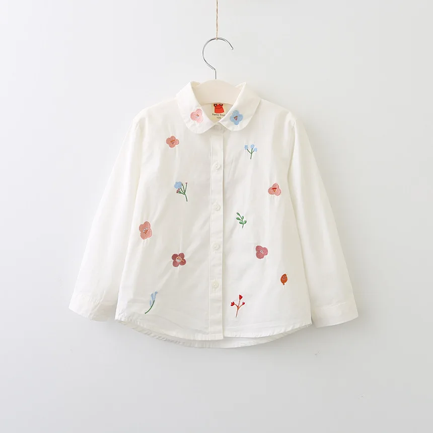 Детская одежда хлопковая рубашка с длинными рукавами и вышитыми цветами для