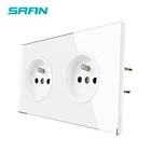 Французские стандартные электрические розетки SRAN, белая кристаллическая полностеклянная панель, переменный ток 110  250 В 16 А, несколько французских розеток