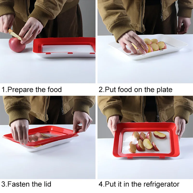 

4Pcs Creative Food Preservation Tray Reusable Plastic Storage Elastic Film Buckle Vacuum Seal Keeps Food Fresh Kitchen Tools