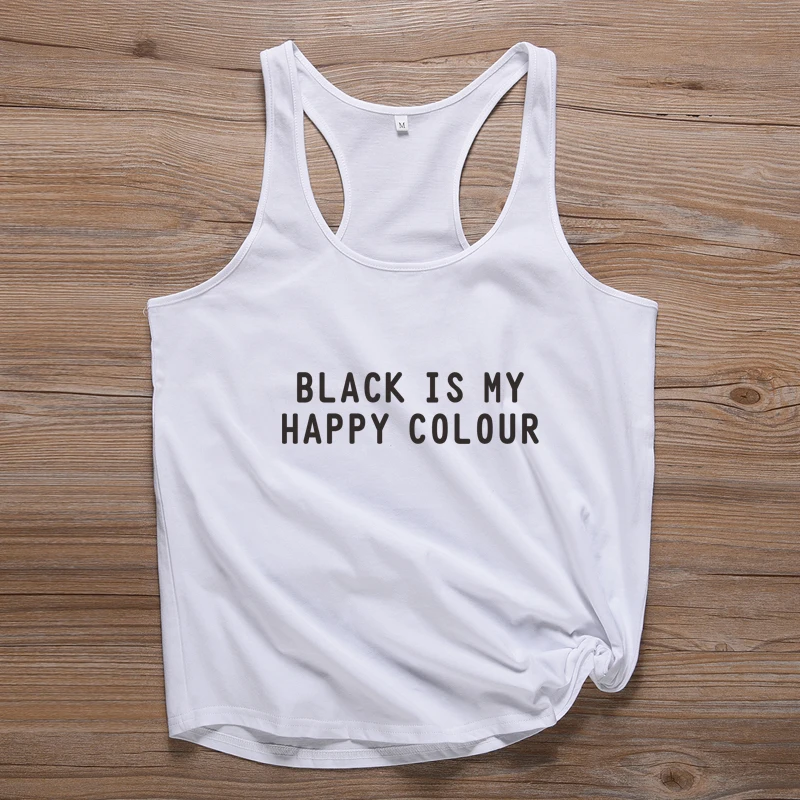 Black Is My Happy Color Womens Slogan Tank Tops Feminist Tee Shirts Vintage Melanin T Shirt Harajuku Casual Tanks Tumblr | Женская