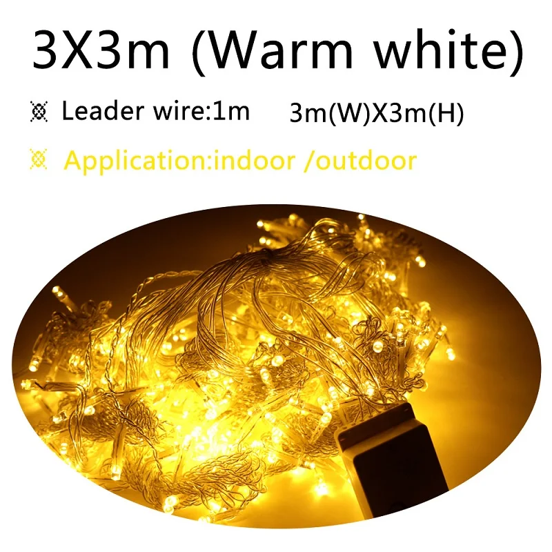 3M x 3M warm white 2 м* 2 м, 3 м* 3 м, 6 м* 3 м, Сказочная гирлянда, сосулька, светодиодный светильник для занавесок, для улицы, дома, Рождества, свадьбы, сада, вечерние, 220 В, 110 В - Цвет: 3M x 3M warm white