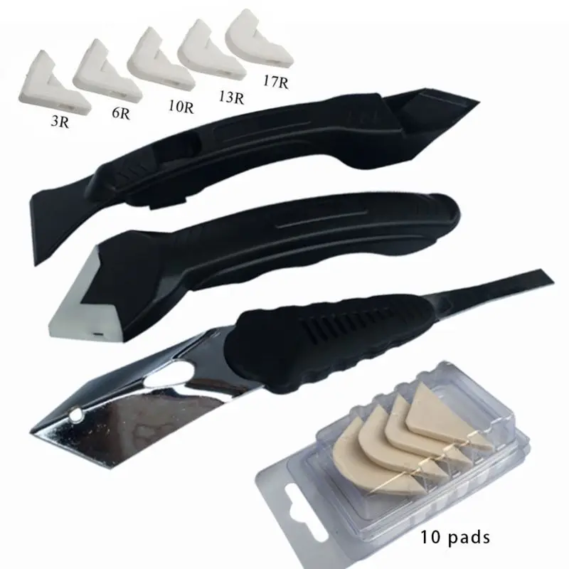 

D57B 3 in 1 Head Silicone Sealant Finishing Corner Cleaning Remover Tool Kit Grouting Plastic Scraper Caulking Trowel Mould