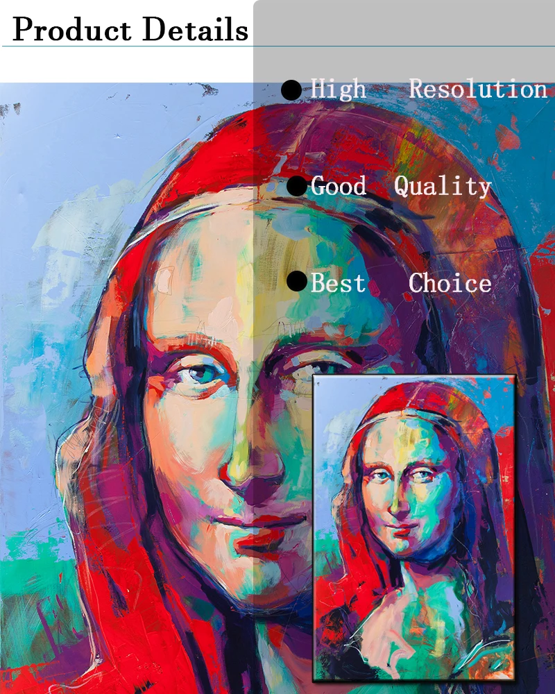 

Colorful oil painting Mona Lisa portrait painting picture vintage wall art printed on high definition canvas for home decoration