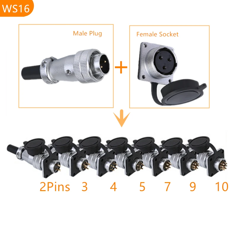 Разъем авиационный WS16 Штекерный разъем WS/TP16 DS M16 стыковочный круглый 2/3/4/5/7/9/10