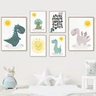 Милый динозавр Алфавит солнце детская мультяшная настенная Картина на холсте скандинавские плакаты и принты настенные картины декор для детской комнаты