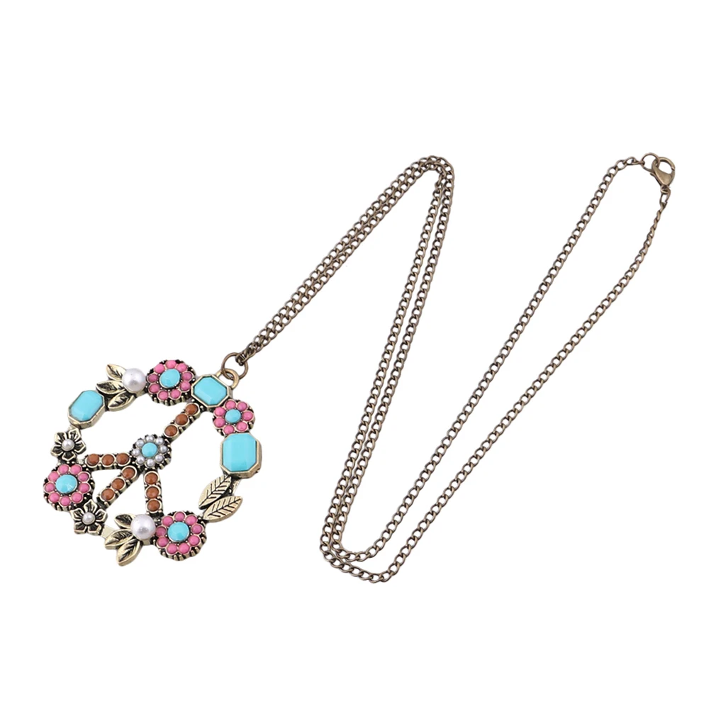 Fashion Vintage Flower Coral Simulated Pearl Peace Sign Long Pendant Necklace for Women 2017 Jewelry | Украшения и аксессуары