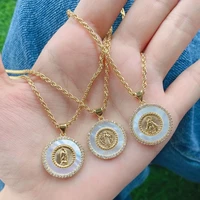5pcs religious gold mother of pearl shell jesus virgin mary guadalupe pendant necklace for women jewelry