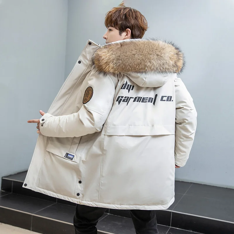 White duck down down jacket windbreaker business winter thickened white duck down jacket tooling fashion medium and long