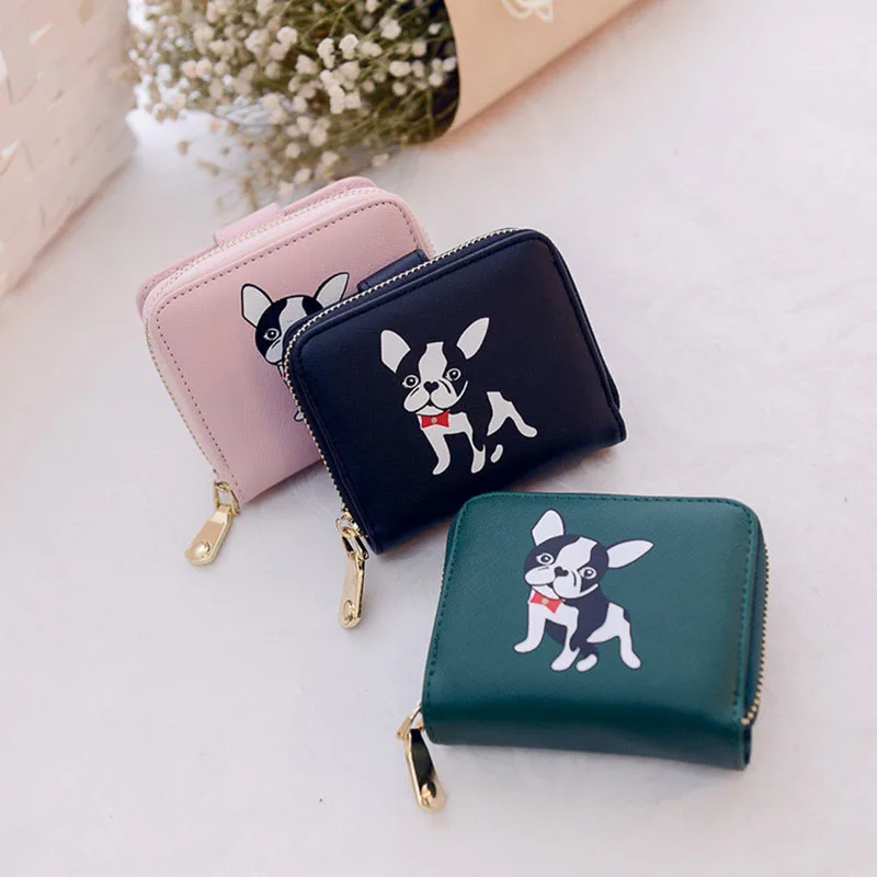 

50PCS / LOT Ladies Purses Dog Wallet Cartoon Animal Print Coin Purse Pocket Short Mini Wallets Girls Women Handbag Card Holder c