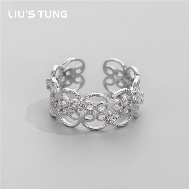 

LIU'S TUNG Lace lace 925 Sterling Silver Figure Open Rings for Women Elegant Jewelry for Women Handmade