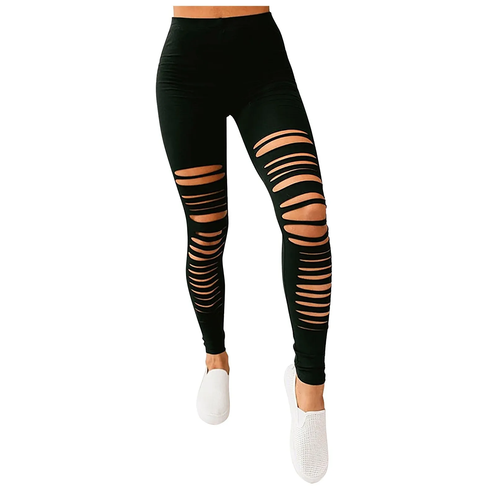 

High Elastic Skinny Wowen Jeans Sports Slim Stretch Yoga Pants Hole Leggings High Waist Outer Wear 2021 Spring Summer Clothing