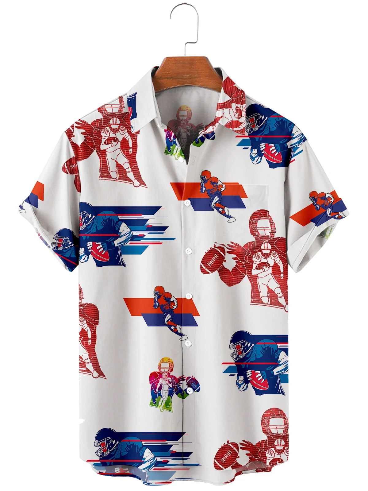

2021 Men's Short Sleeve Lapel Shirt Large Size Football 3D Printed Men's Shirt with Pockets