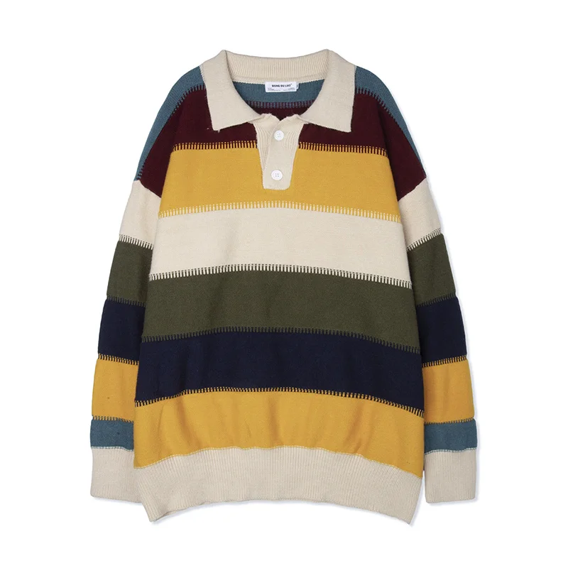 Liketkit Men Vintage Stipred Sweater for 2020 Spring Colorful Korean Couples Fashion Pullover Women Harajuku Clothes INS |
