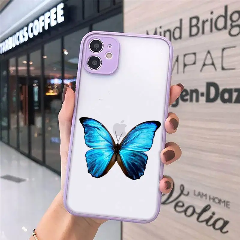 

Blue Butterfly Phone Case Matte For iPhone 12 Mini 11 Pro XR XS Max 7 8 Plus X Hard PC Back Cover