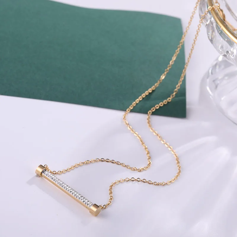 gold YUN RUO, Новое поступление, розовое золото, цвет, шикарный, циркон, кристалл, сердце, подвеска, ожерелье, мода, титановая сталь, Женские Ювелирные изделия, не выцветают - Окраска металла: gold