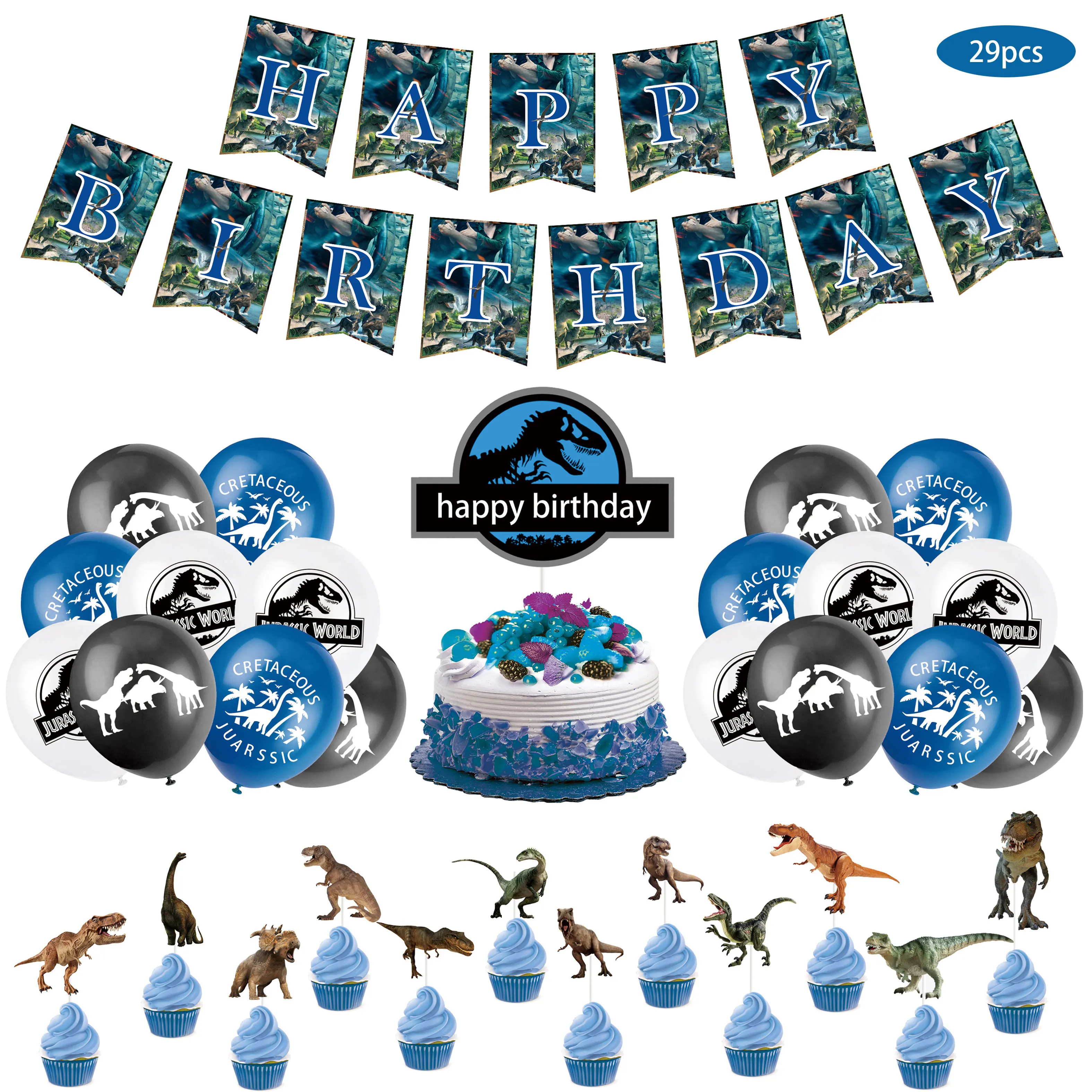 

Dinosaur Theme Birthday Party Decoration Pull Flag Cake Toppers Set Children Birthday Balloons Banner Decor Baby Shower Supplies