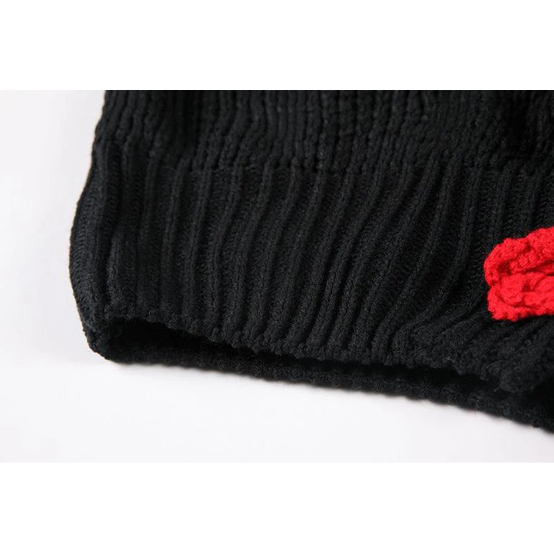 

Qeils Black Long Sleeve Crop Knitwear Women Flower Button Retro Cardigans Spring Loose Leisure Elegant Ulzzang Knitted Top Lady