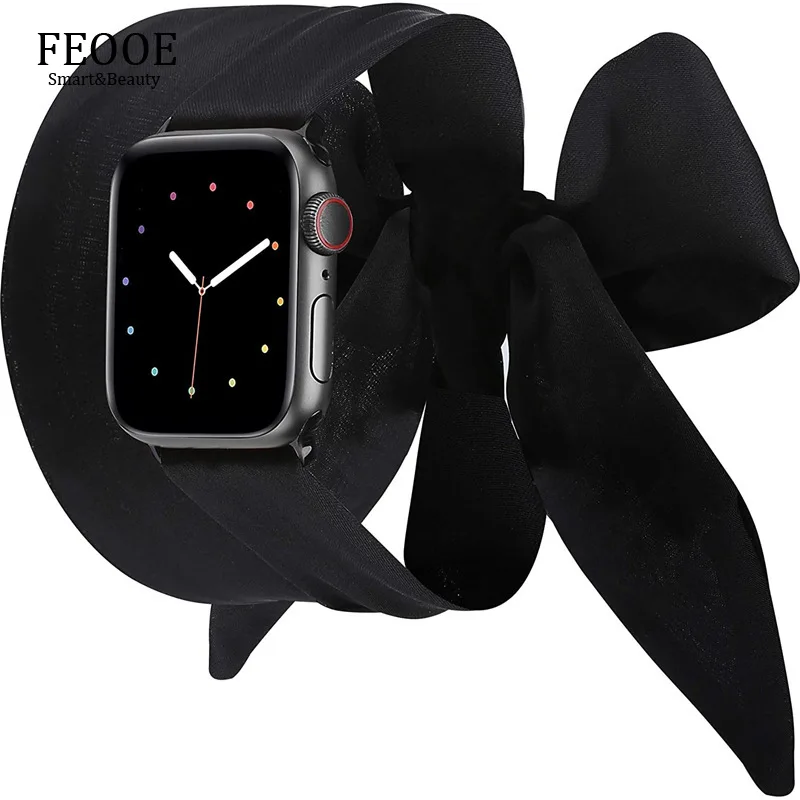 

FEOOE Applicable To Apple Iwatch 1/2/3/4/5/6 Generation Watch Strap New Silk Scarf Ribbon Watch Replacement Strap BLACK LXY