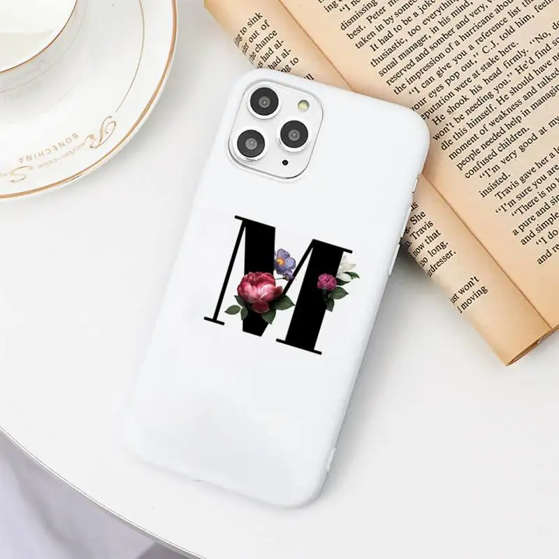 

Alphabet Letter Phone Case Candy Color White for iPhone 11 pro XS MAX 8 7 6 6S Plus X 5S SE 2020 XR