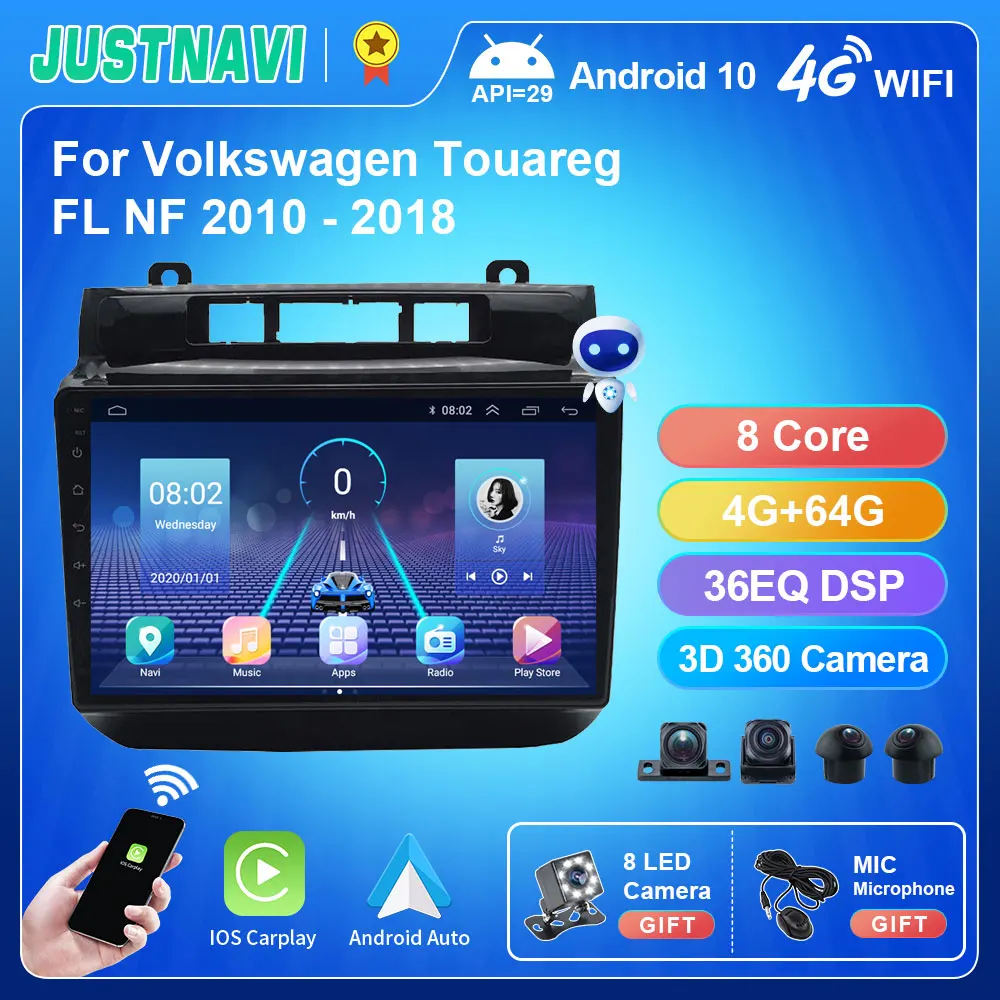 

JUSTNAVI For Volkswagen Touareg FL NF 2010 - 2018 4G 64G Car Multimedia Player GPS Navigation2 Din Radio WIFI Rear Camera No DVD