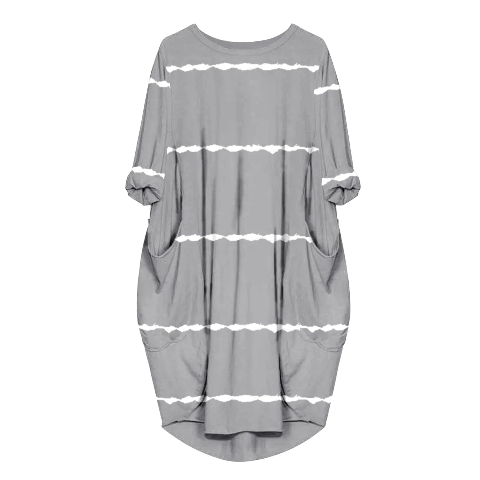 

40# Long Sleeve Pockets Dress Women Casual Knee Length Dress O Neck Plus Size Dress Harajuku Oversized Dresses For Women 2021