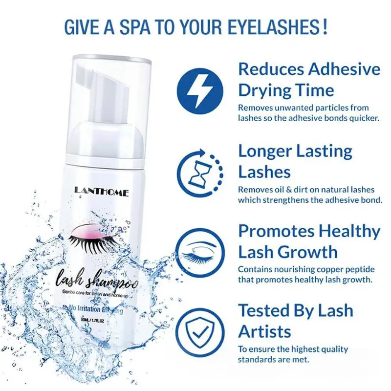 

50ml Eyelash Extensions Brush Shampoo Kit Eyelash Extension Glue Eye Lash Cleaning Foam Pump Design No Stimulation Makeup Clean